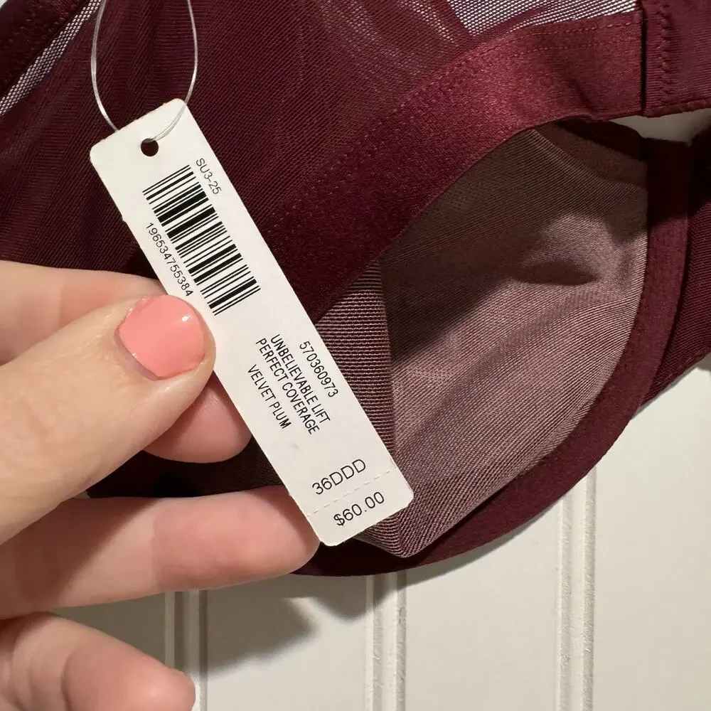 Soma Unbelievable Lift Perfect Coverage Bra Underwire Plum Velvet NEW 36DDD